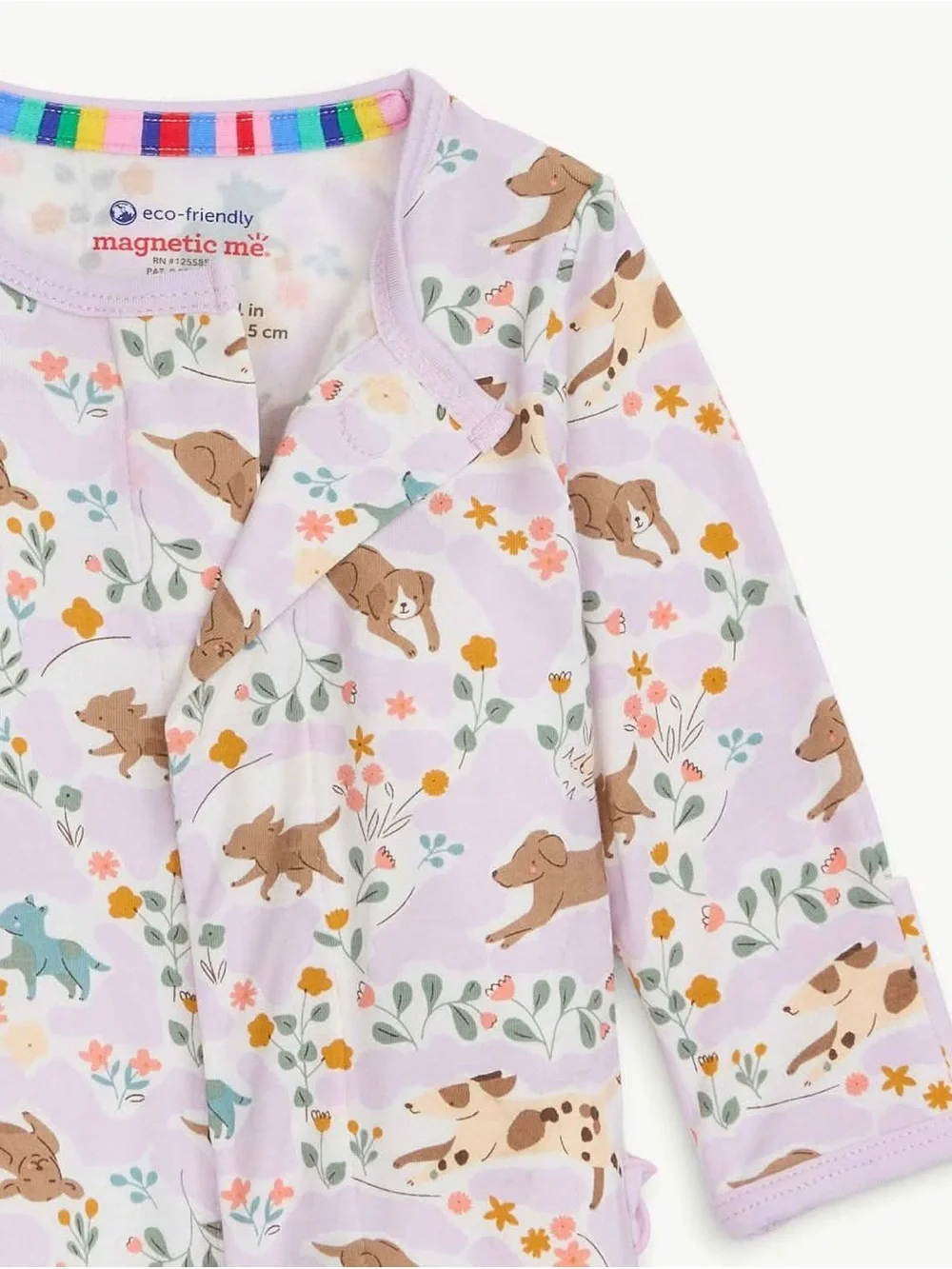NWT  Magnetic Me Lavender Puppy Print Footie with Pastel Accents Sz 0-3M